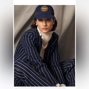 Lauren Ralph Lauren Double Breasted Blue and White Striped 💯 Linen Blazer 14